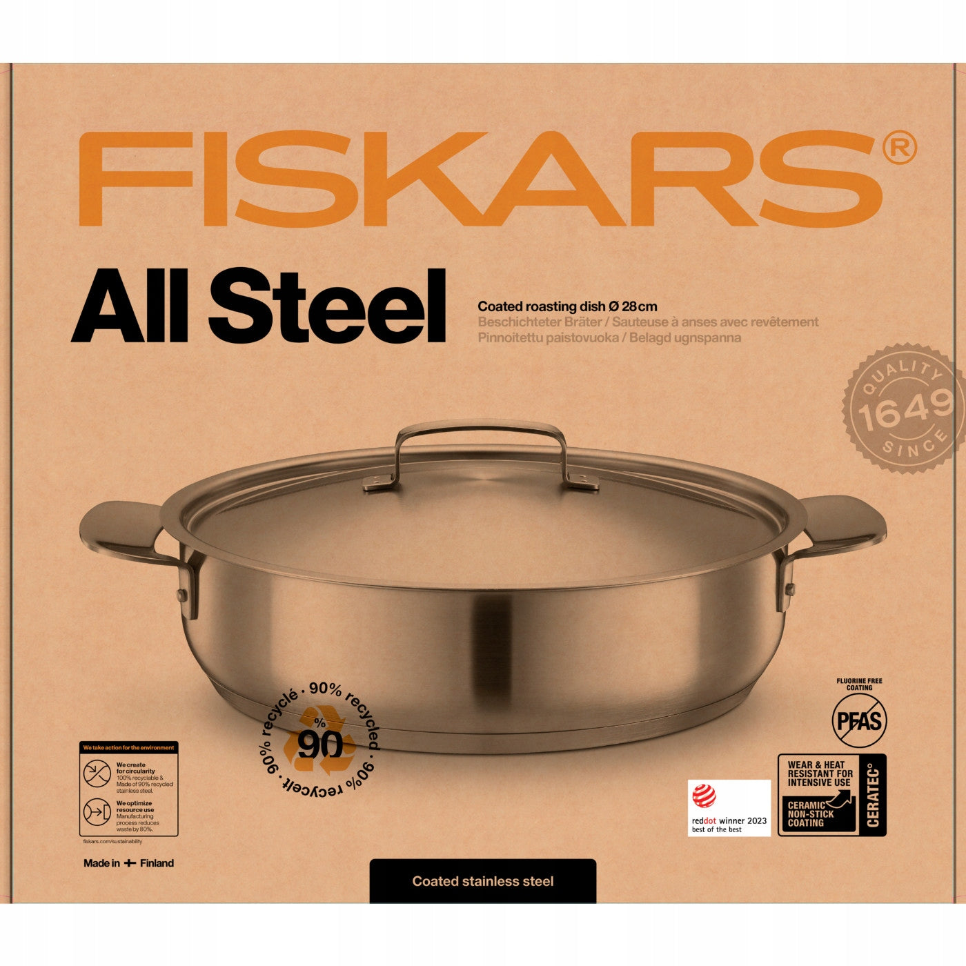 FISKARS All Steel Brittany pot with lid 28cm matte ceramic coating Packaging status original