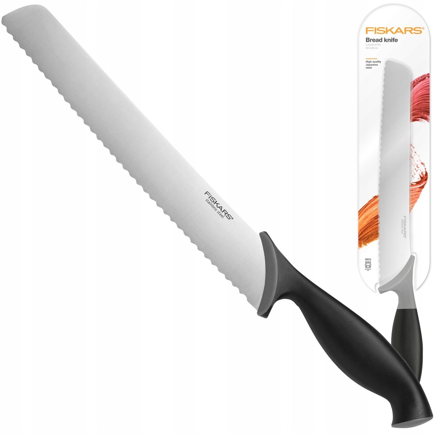 FISKARS BREAD CUTTING KNIFE BREAD LONG SHARP SERRATED 23cm Packaging status original