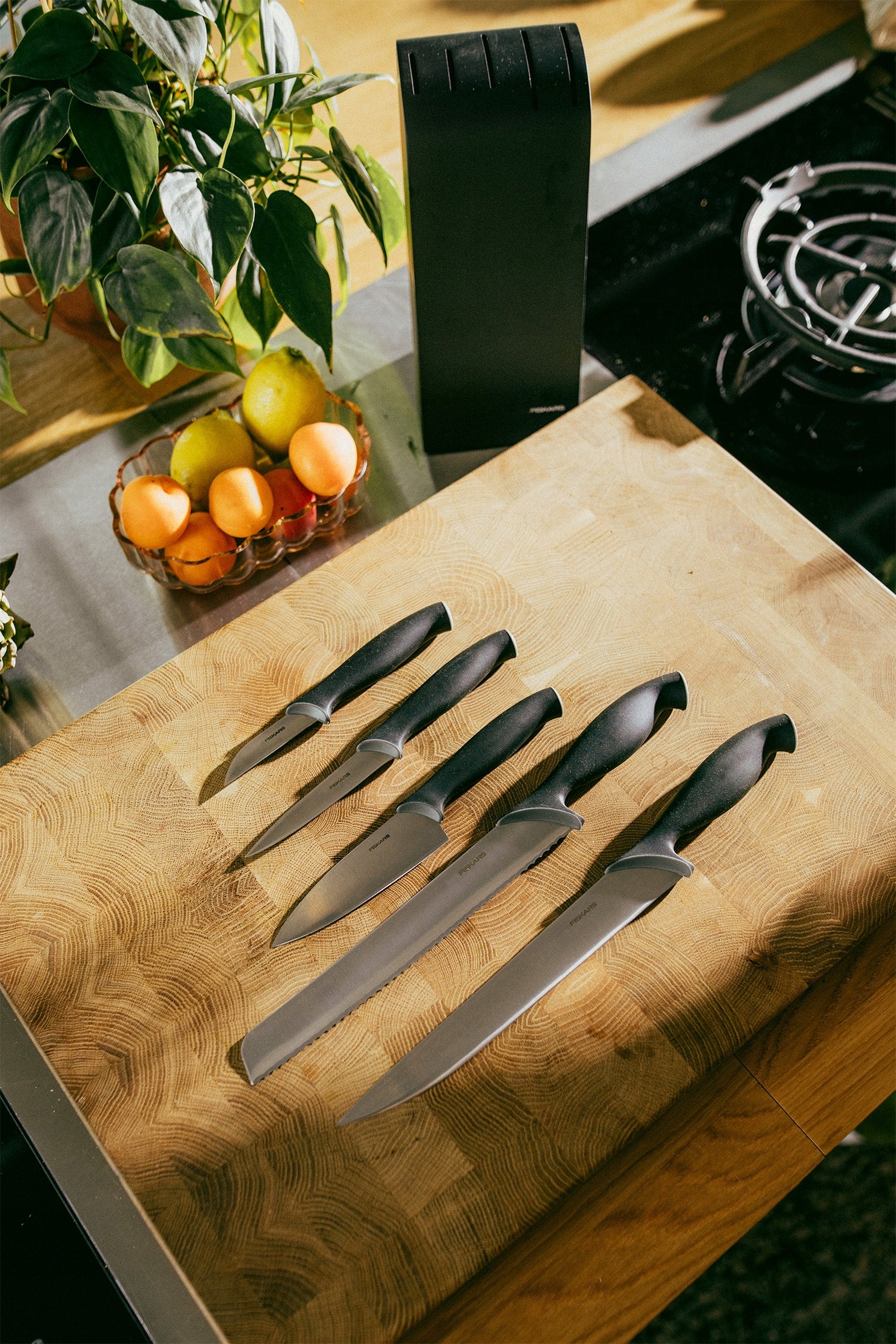 FISKARS CONTROL 1073023 Set of 5 kitchen knives in black block Manufacturer code 1073023