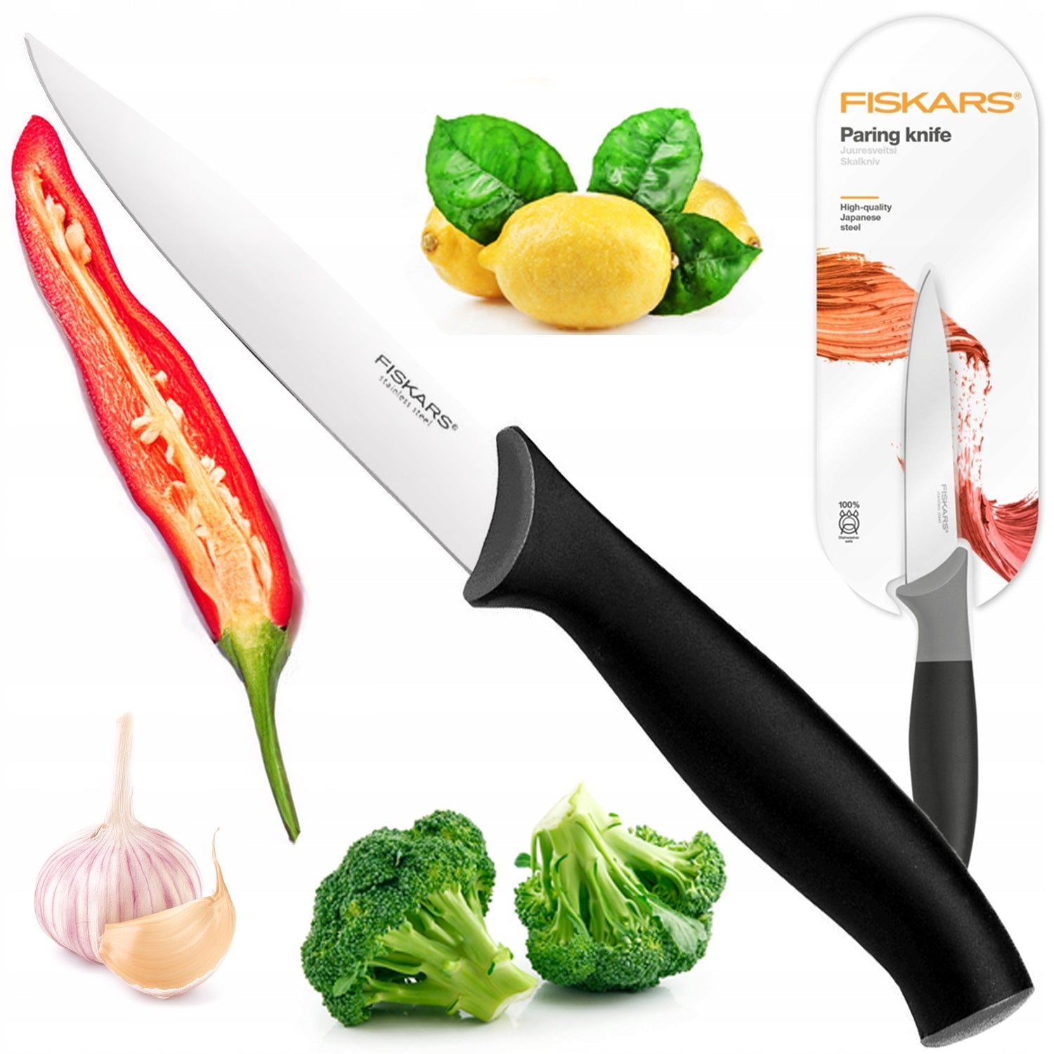 FISKARS KITCHEN KNIFE FOR CUTTING, PEELING, VEGETABLES, FRUIT, SHARP STEEL 11cm