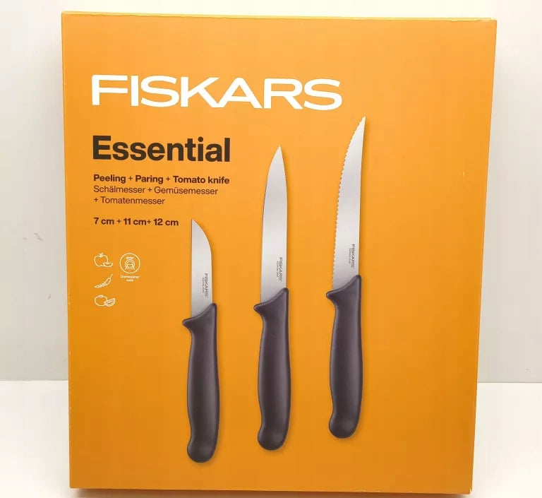 FISKARS SET OF 3 KITCHEN KNIVES SHARP 7cm + 11cm + 12cm Packaging status original