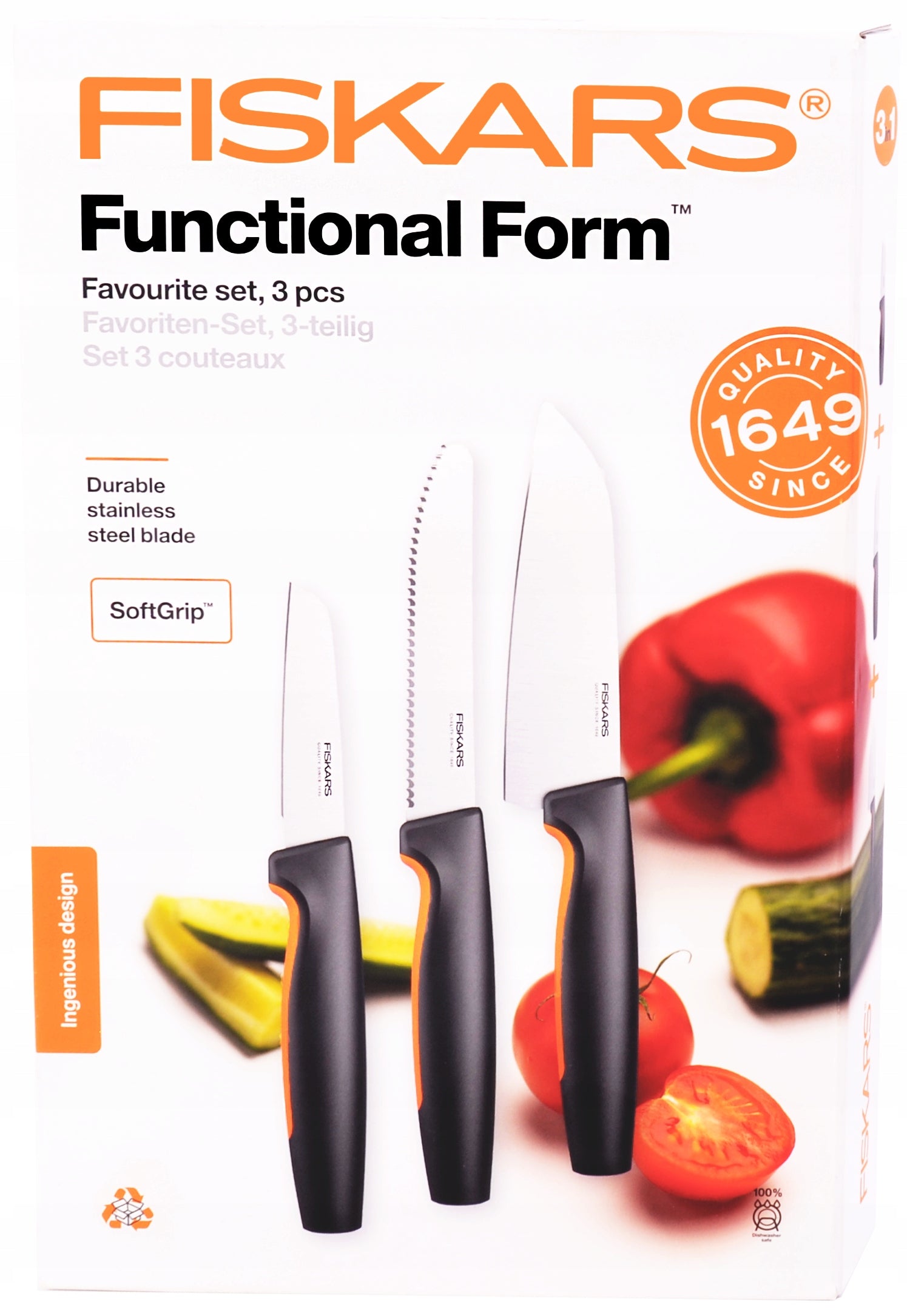 FISKARS SET OF 3 KNIVES KNIFE FOR PEELING VEGETABLES FRUIT CHEF Brand Fiskars