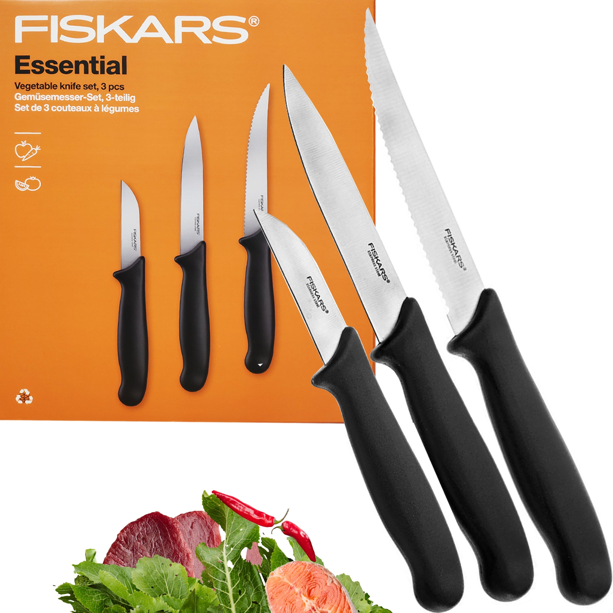 FISKARS SET OF KNIVES 6x CHEF'S KITCHEN KNIFE ESSENTIAL Brand Fiskars
