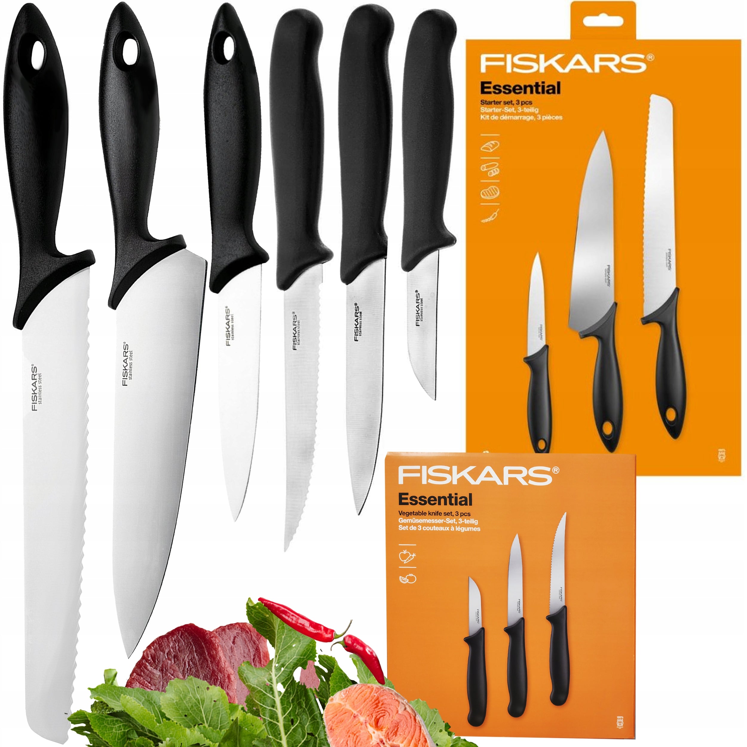 FISKARS SET OF KNIVES 6x CHEF'S KITCHEN KNIFE ESSENTIAL