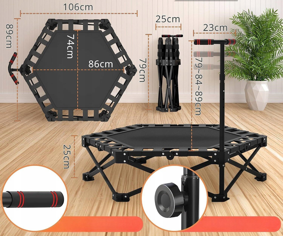 FITNESS TRAMPOLINE WITH HANDLE ADJUSTABLE FOR EXERCISE 150kg FOLDING IN 10 s Brand no brand