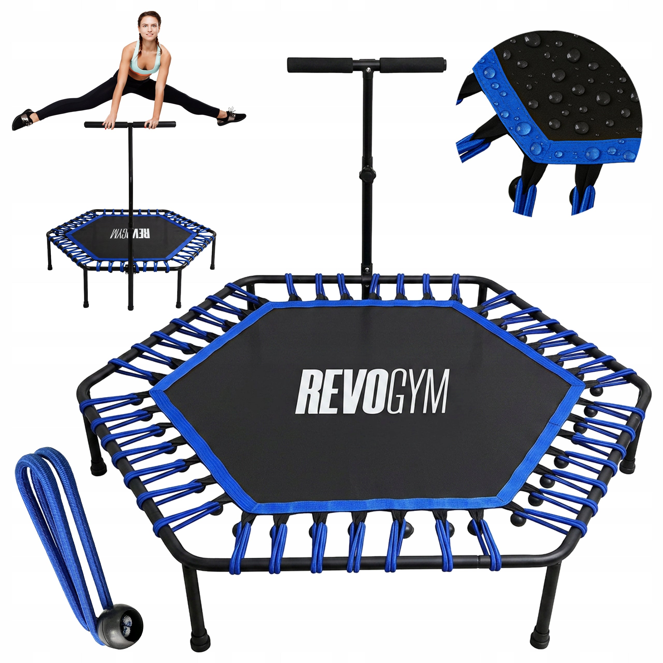 FITNESS TRAMPOLINE WITH HANDLE ADJUSTABLE NON-SLIP HOME 100KG 130 CM