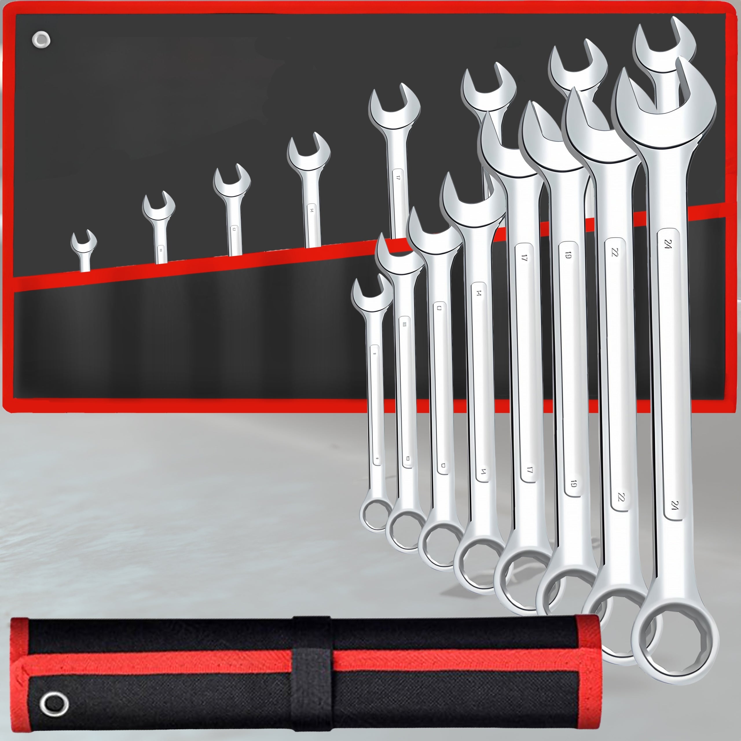 FLAT-EYE WRENCHES 8-24MM FLAT KEY SET 8 ELEMENTS + COVER Manufacturer code O652-1