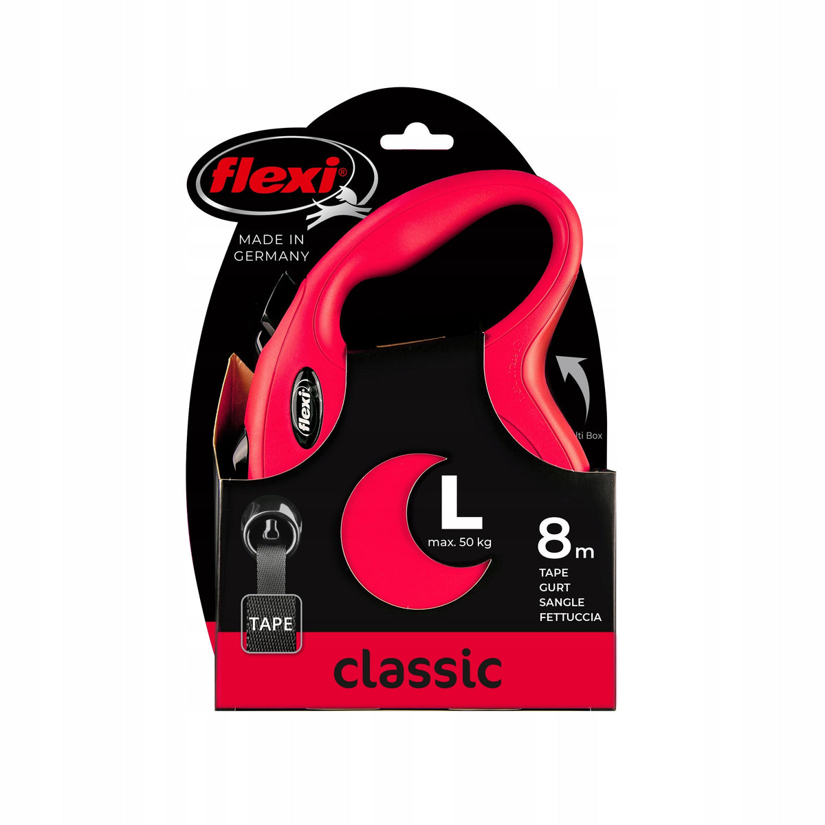 FLEXI Automatic dog leash New Classic L tape 8 m red Packaging status original