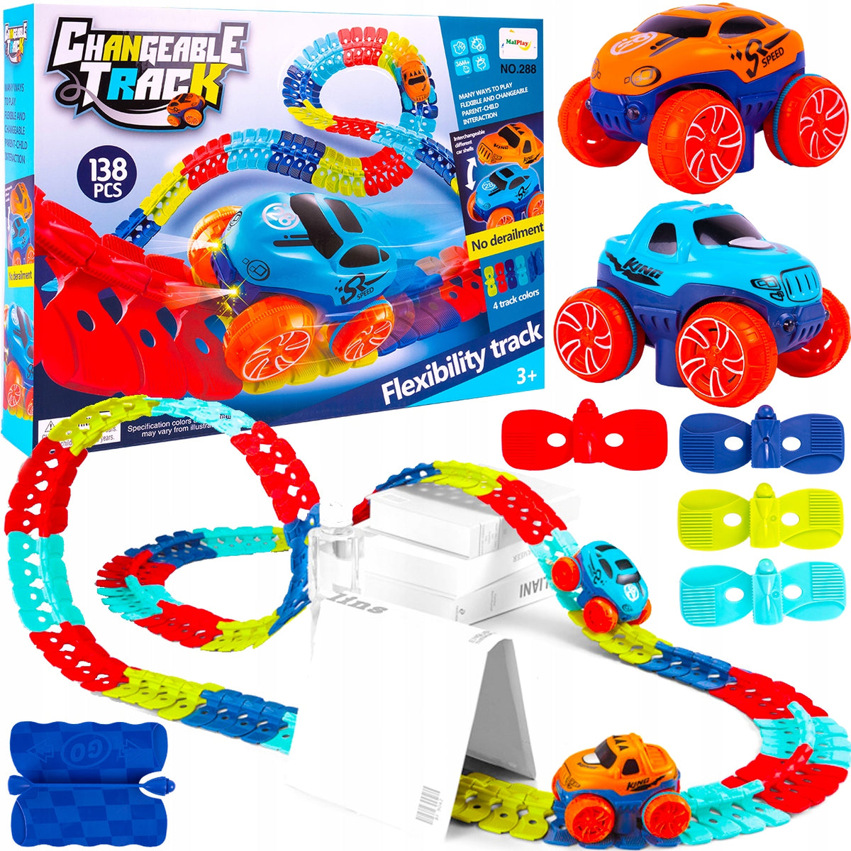 FLEXIBLE BENDABLE CAR RACE TRACK 138 ELEMENTS FOR CHILDREN