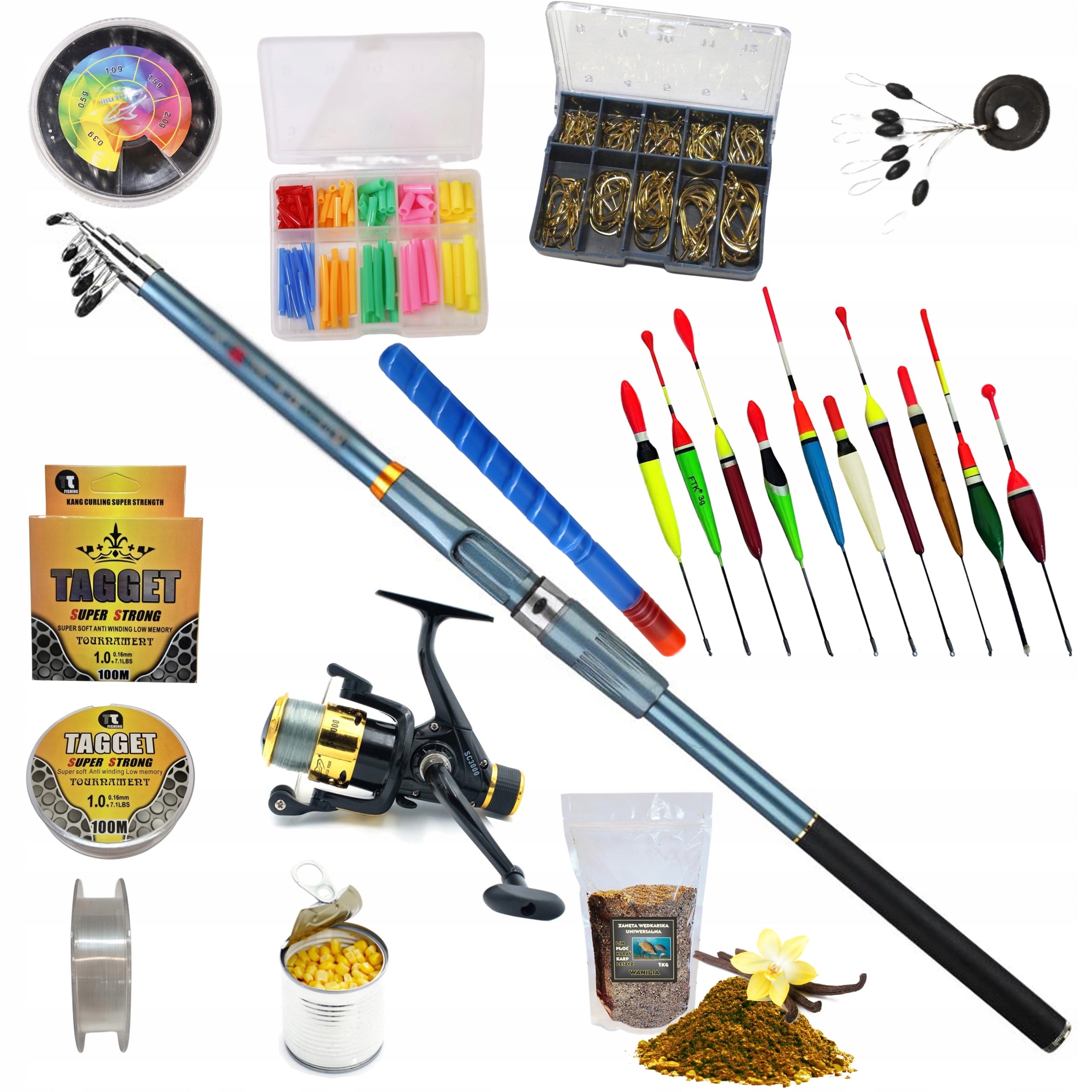 FLOAT FISHING SET x Fishing Rod 3,6m, 1x Reel, Floats, ZEST-W-29
