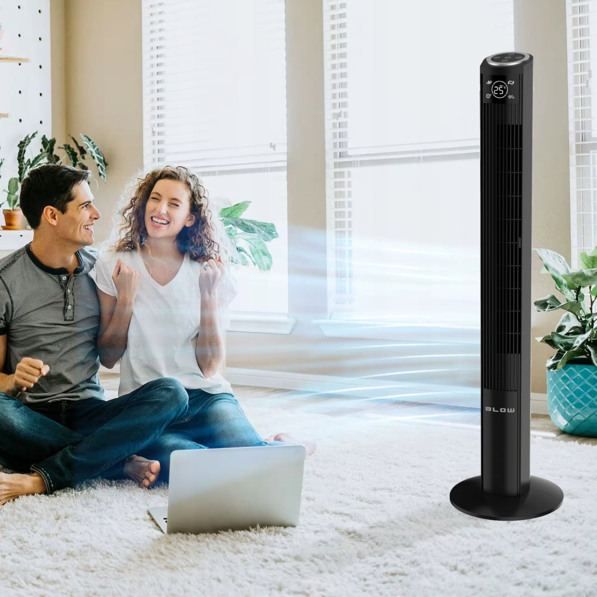 FLOOR COLUMN FAN STANDING FAN SILENT IONIZER REMOTE CONTROL 121CM Dominant color black