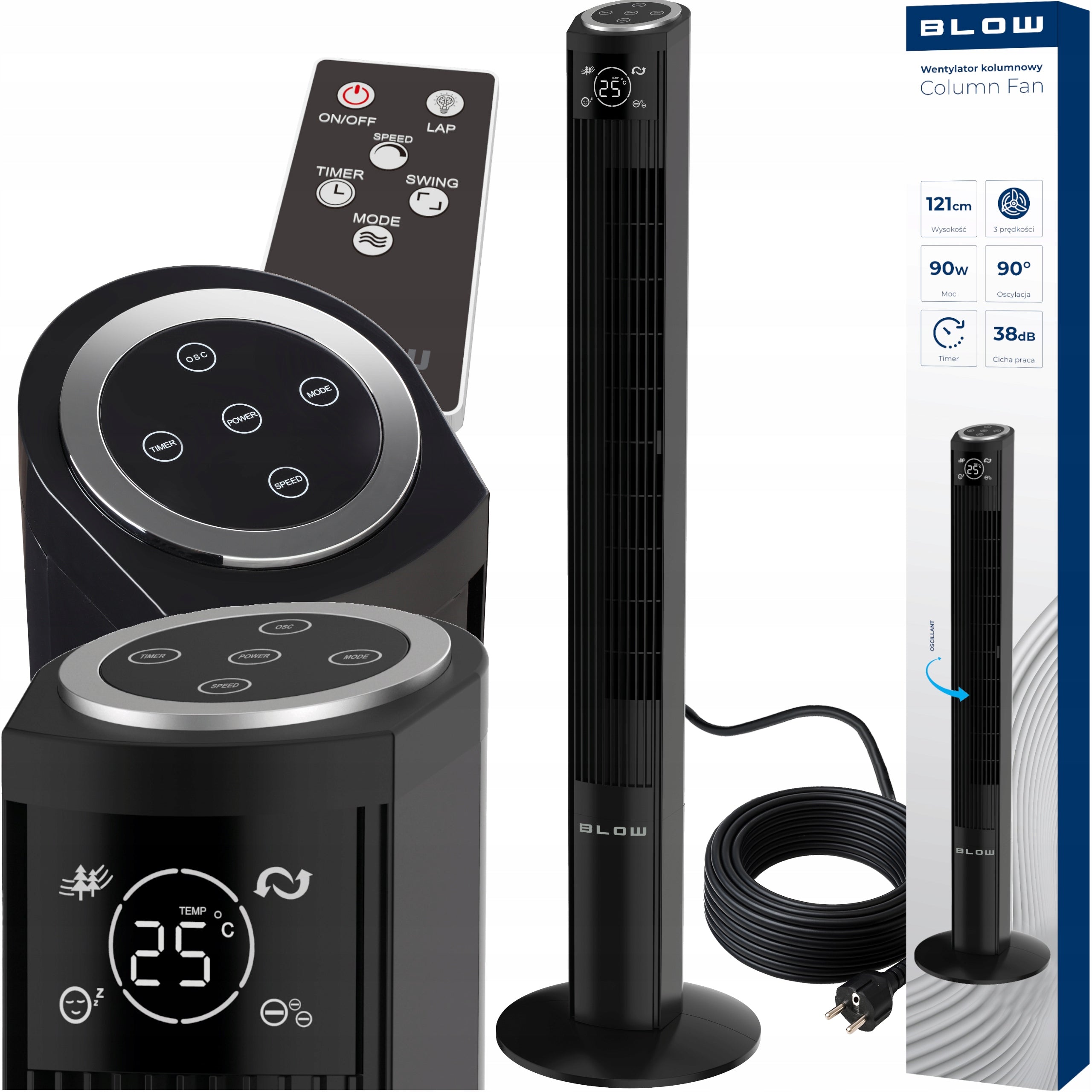 FLOOR COLUMN FAN STANDING FAN SILENT IONIZER REMOTE CONTROL 121CM