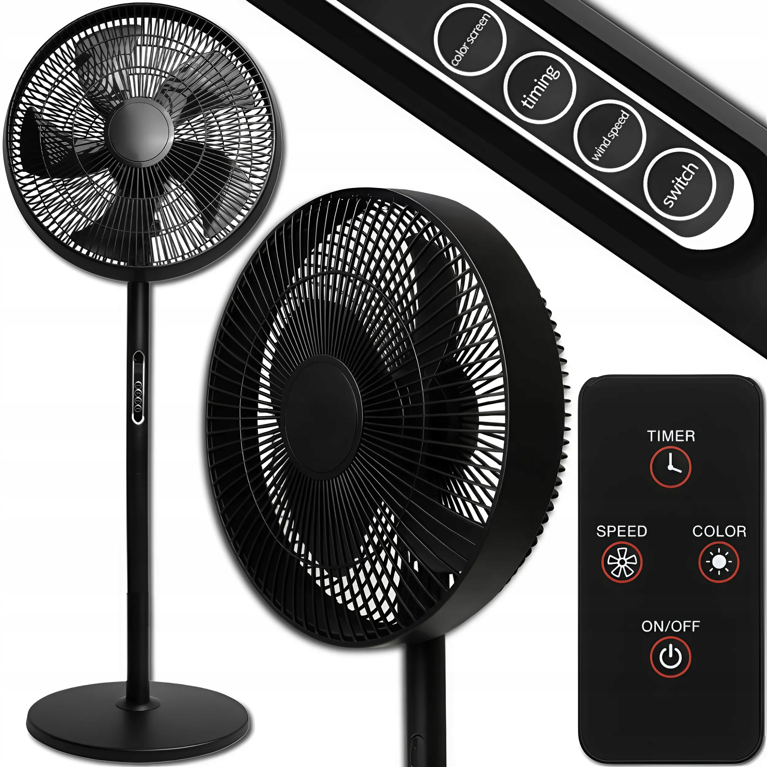 FLOOR FAN STANDING FAN QUIET POWERFUL 5 BLADES 8 MODES + REMOTE CONTROL Manufacturer code WENTYLATOR DO POKOJU MOCNY CZARNY MEMFLOW