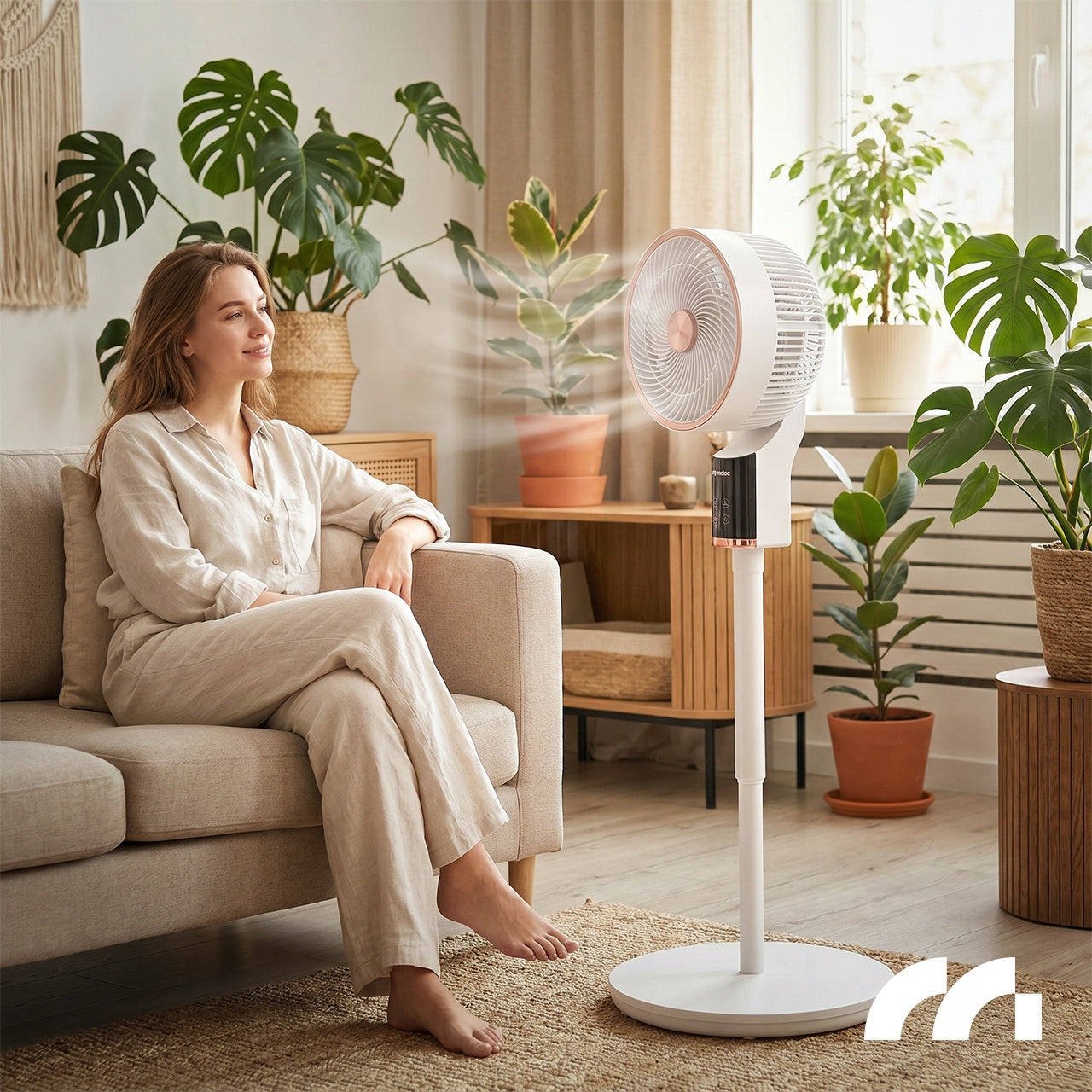 FLOOR STANDING FAN ADJUSTABLE OSCILLATION 3D REMOTE CONTROL QUIET Dominant color white