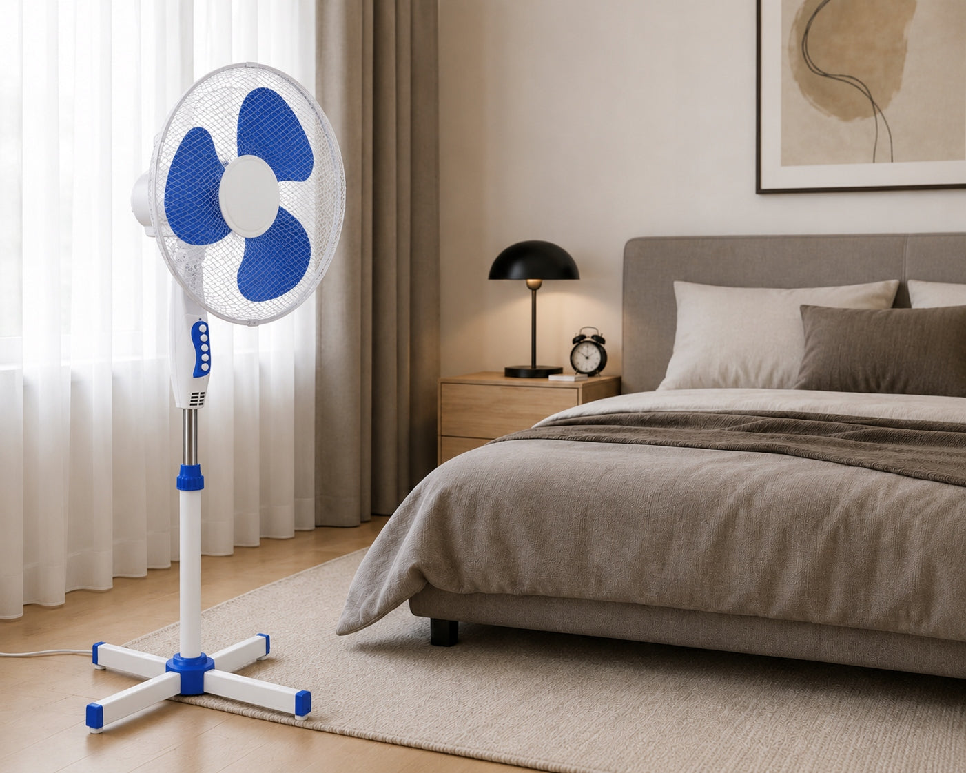 FLOOR STANDING FAN ROTARY POWERFUL FAN ADJUSTABLE QUIET Manufacturer code wentylator podłogowy stojący biały husario
