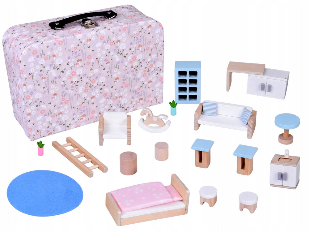 FLORAL Dollhouse Lockable Suitcase Wooden Furniture 5905258542829 Brand Jokomisiada