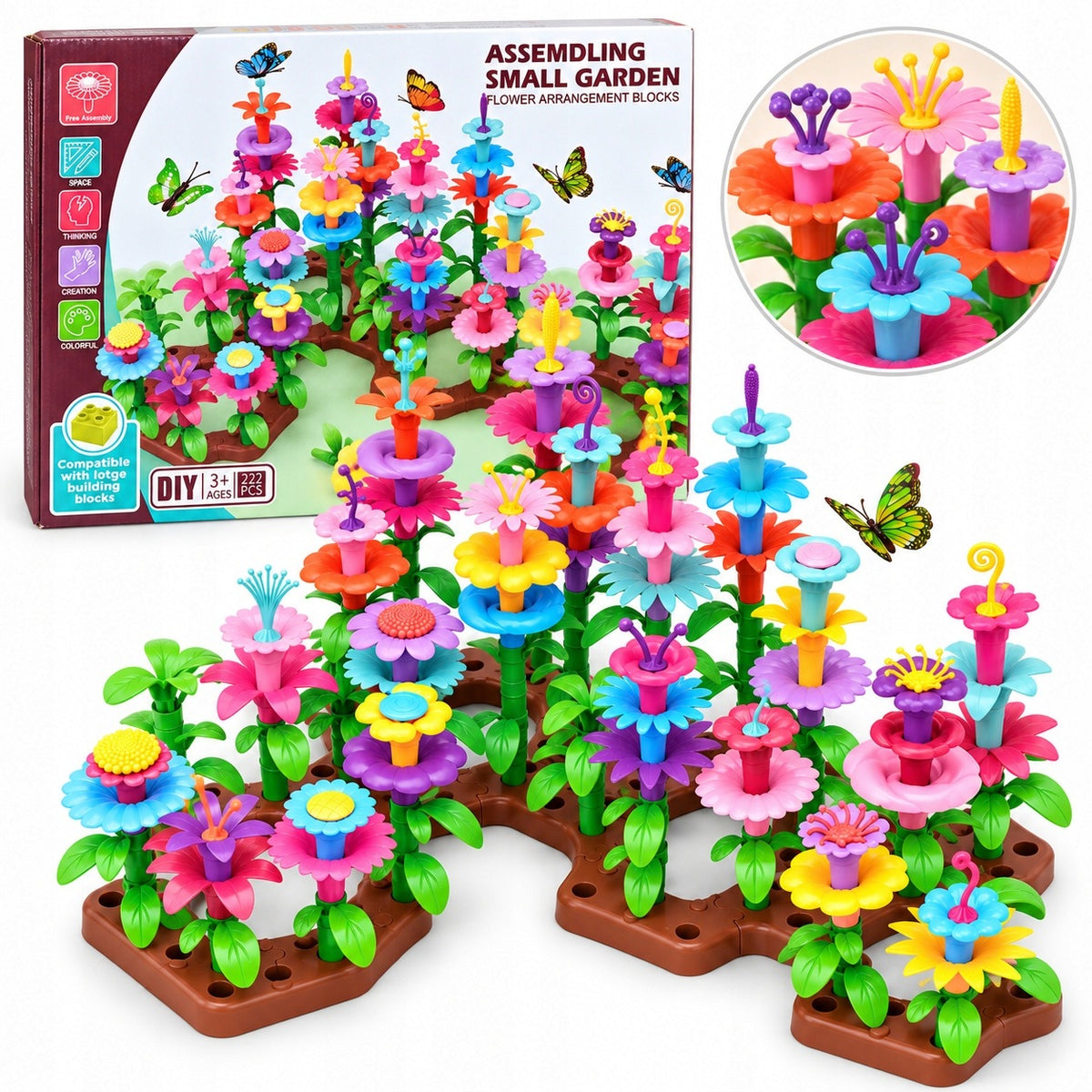 FLOWER BLOCKS GARDEN 222 EL CONSTRUCTION PUZZLE FLOWERS 3+