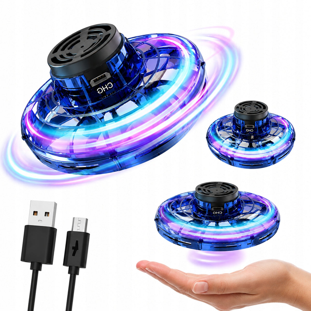 FLYING SPINNER UFO LED HAND CONTROLLED FLYING BOOMERANG TOY