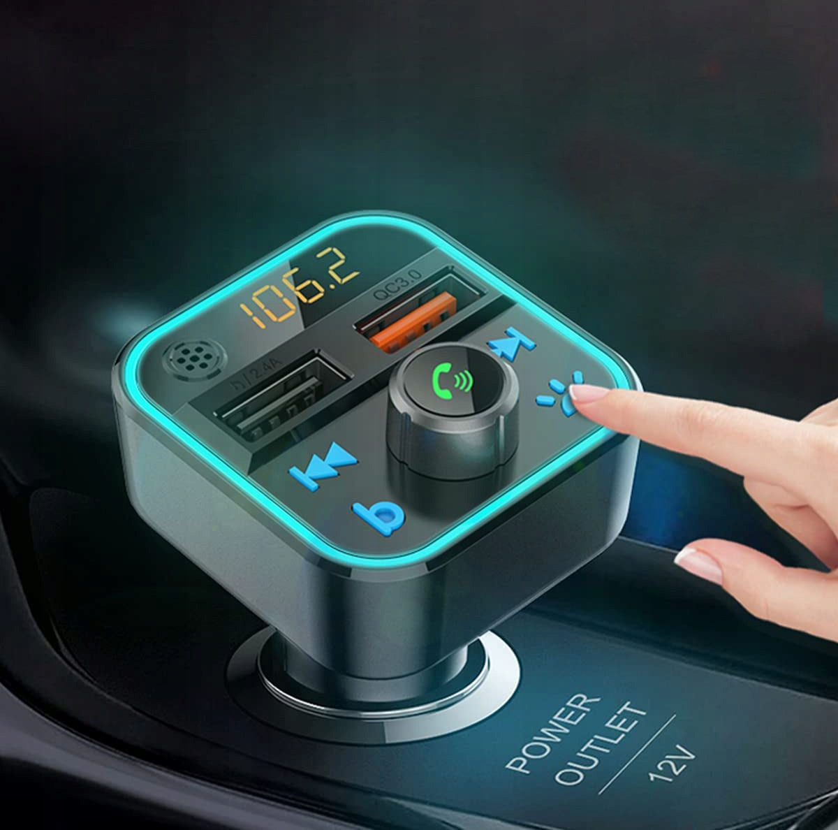 FM BLUETOOTH MP3 SD TRANSMITTER CHARGER 2xUSB RGB FAST CHARGING QC3.0 Manufacturer code 74-164#