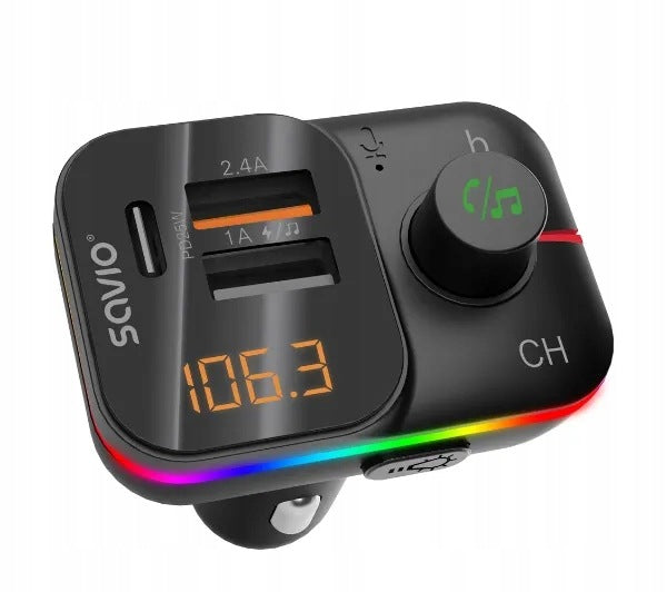 FM Transmitter Savio TR-18 Bluetooth 6.0 Fast Charging USB-C Microphone