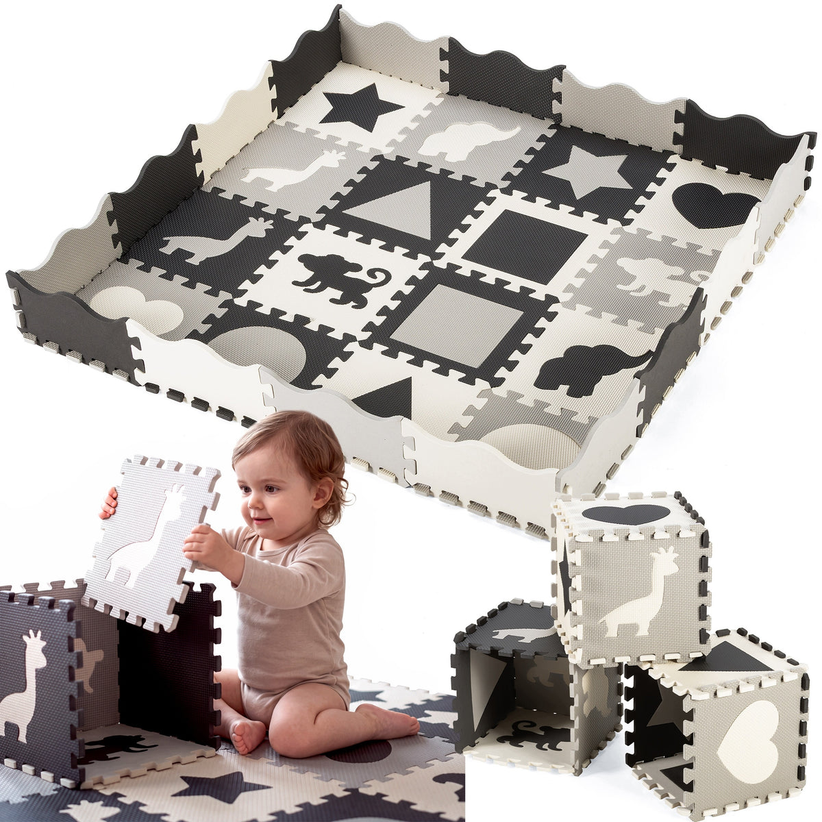 FOAM MAT EDUCATIONAL PUZZLE 3IN1 150X150 FOLDING MINI PLAYPEN FOR CHILDREN