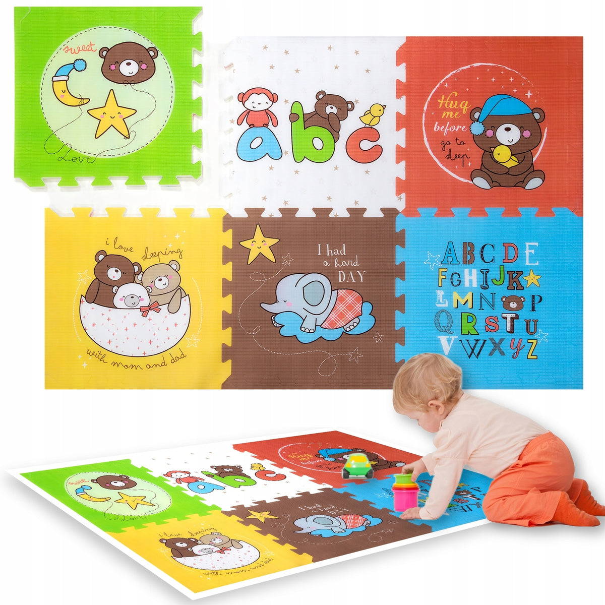 FOAM MAT EDUCATIONAL PUZZLE FOLDING COLORFUL BEARS 165 X 112 X 1,5 CM
