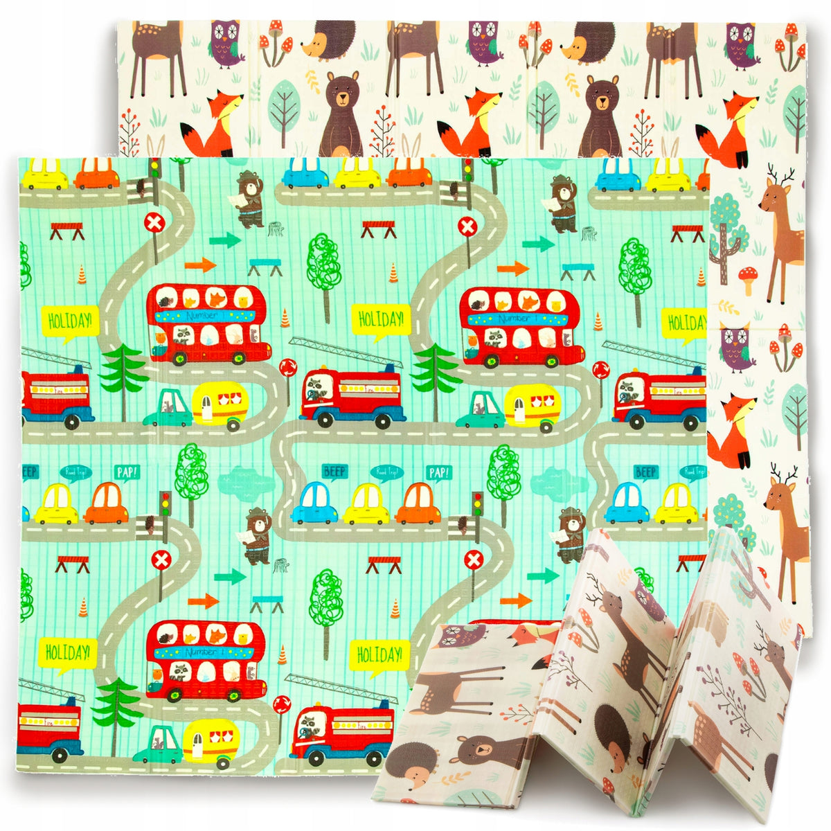 FOAM MAT FOLDING EDUCATIONAL DOUBLE-SIDED ANIMAL VEHICLES 200x180