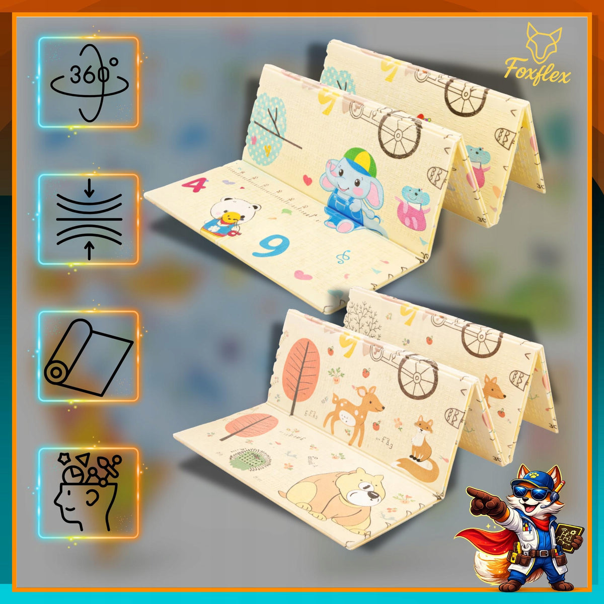 FOAM MAT FOR CHILDREN THICK FOLDING 200x180 CM Educational Double Sided Packaging status original