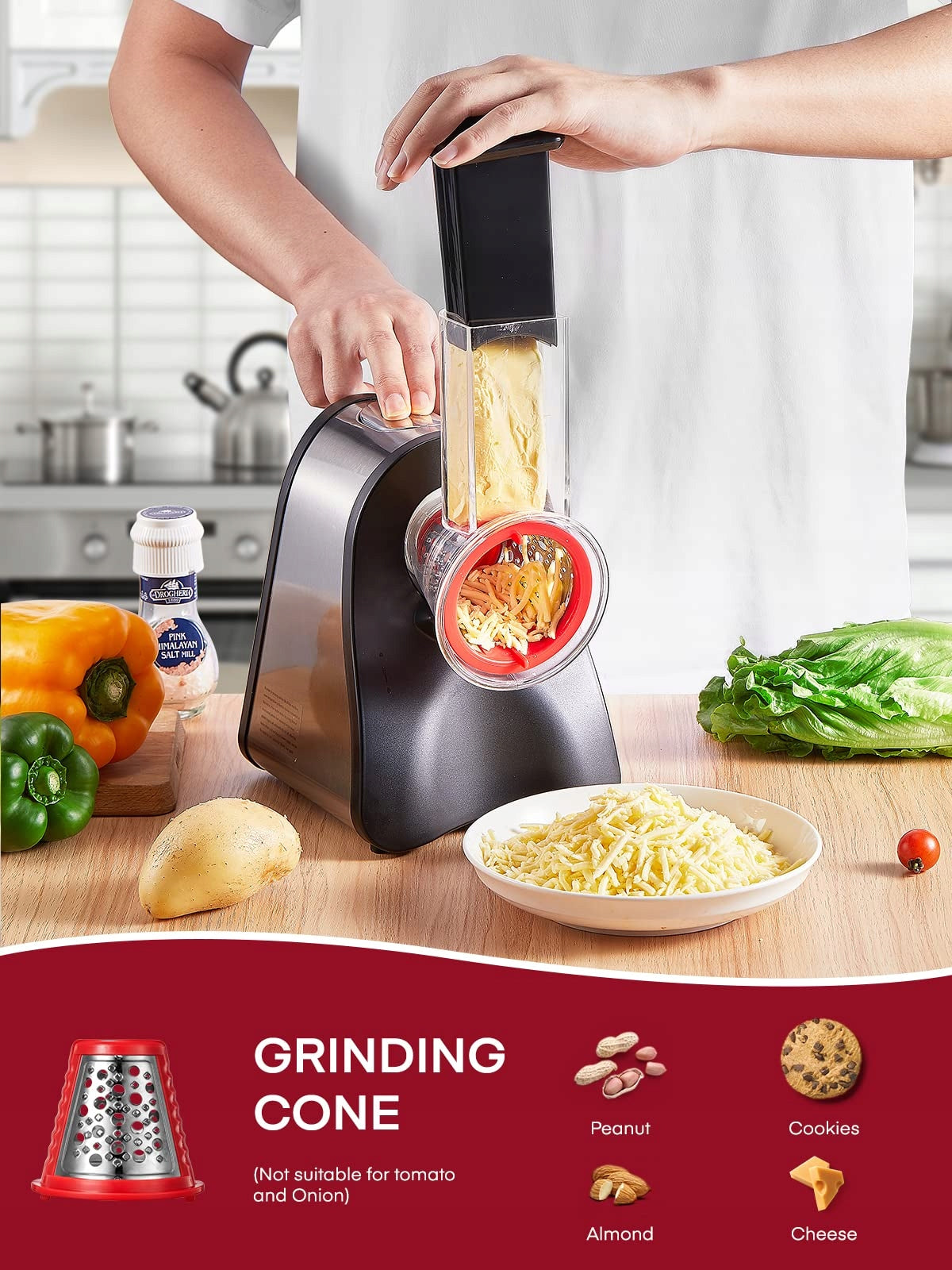 FOHERE Electric Grater 200W For Vegetable With 4 Blades Red Brand no brand