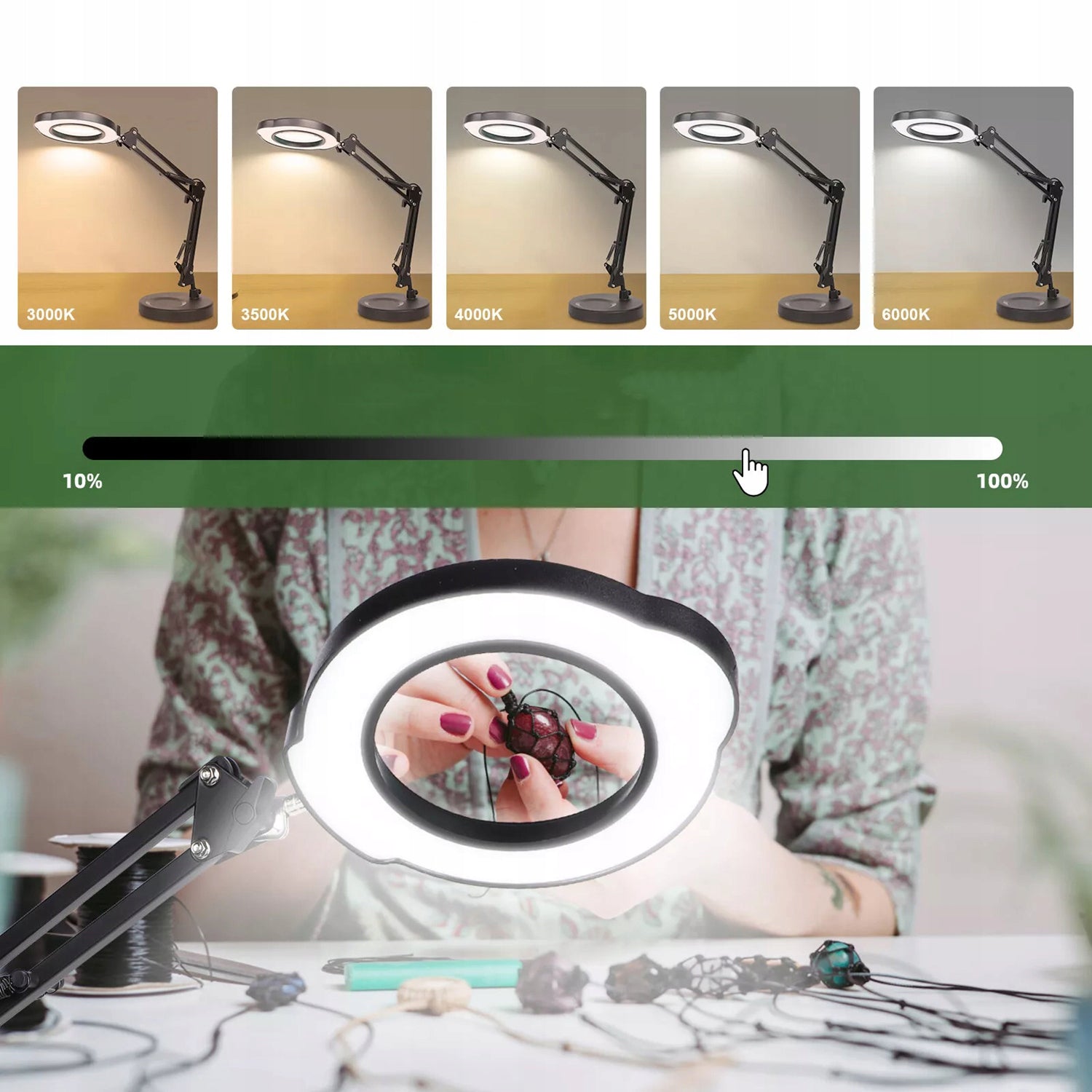FOLDING 10X MAGNIFIER DESK LAMP EYE PROTECTION READING LEARNING LAMP BLACK Medical device no