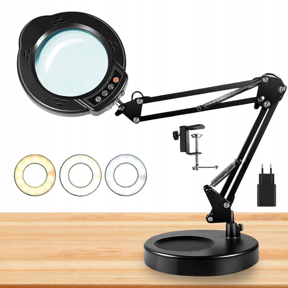 FOLDING 10X MAGNIFIER DESK LAMP EYE PROTECTION READING LEARNING LAMP BLACK