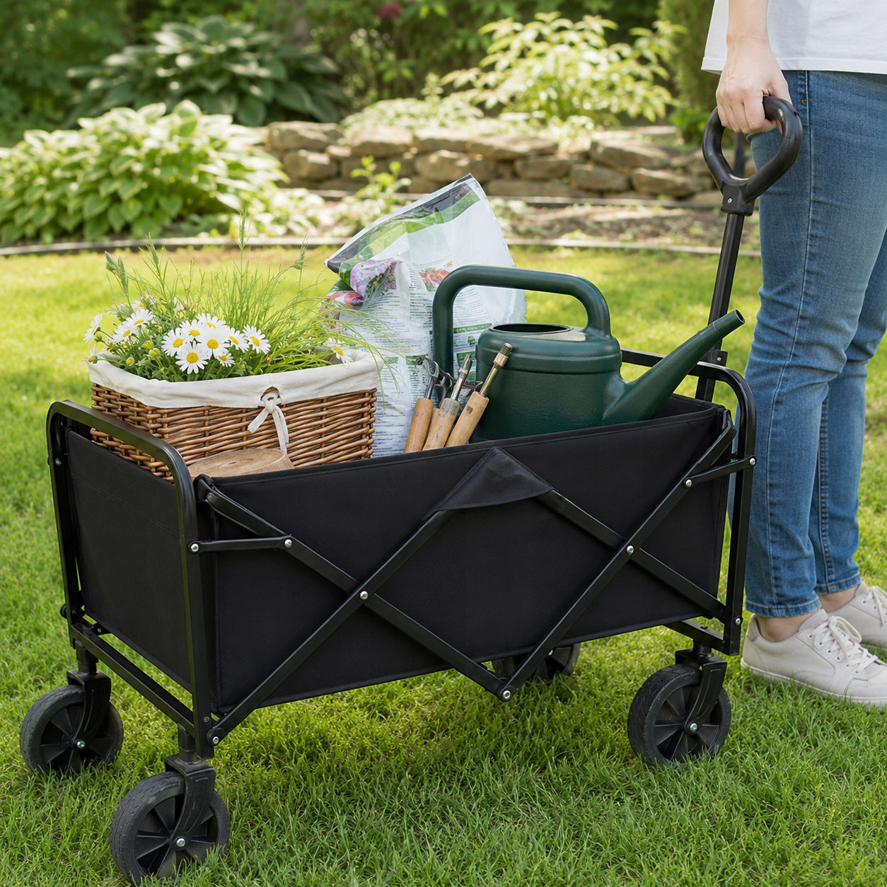 FOLDING CAMPING BEACH HIKING CART WITH POCKETS 50 KG Capacity 90 l
