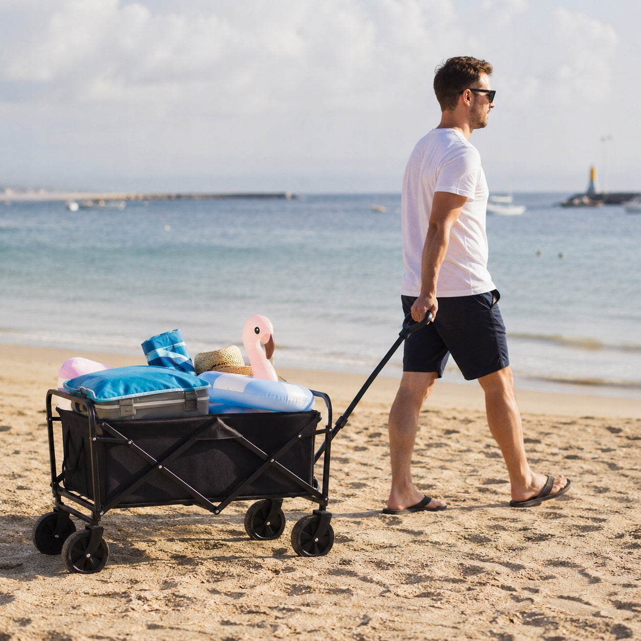 FOLDING CAMPING BEACH HIKING CART WITH POCKETS 50 KG Packaging status original