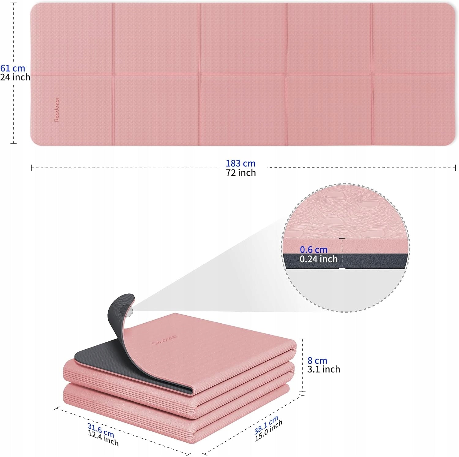 FOLDING FITNESS YOGA MAT NON-SLIP CARRYING BAG PINK Packaging status original
