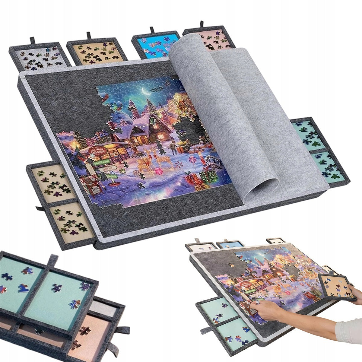 FOLDING PUZZLE TABLE 1000 EL. WITH ADJUSTABLE STAND AND COVER Packaging status original
