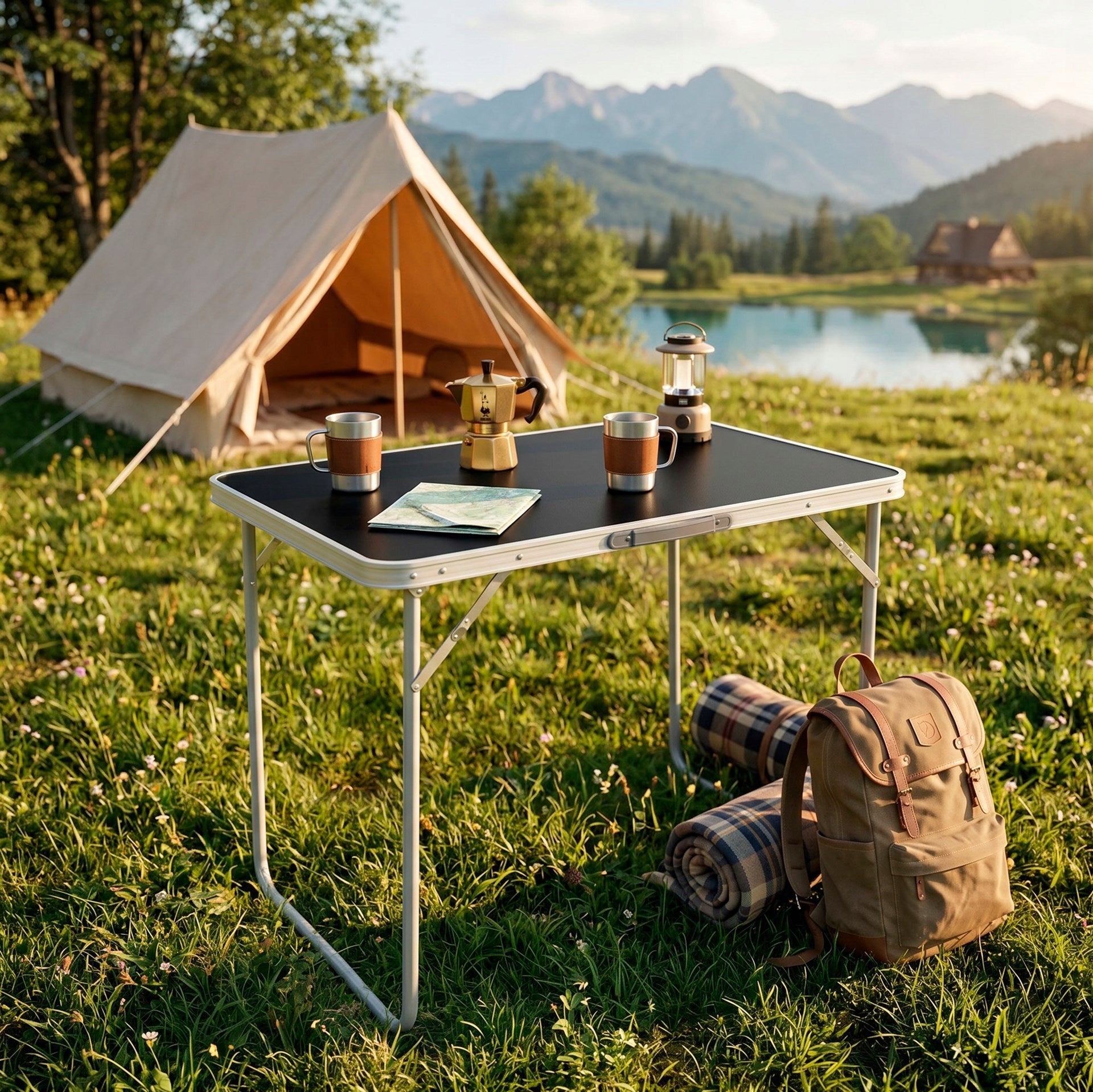FOLDING TABLE HIKING CAMPING GARDEN CAMPING ALUMINUM 80x60cm Packaging status original