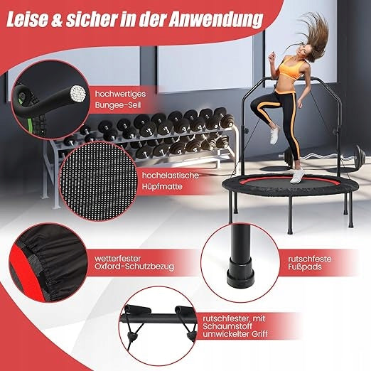 FOLDING TRAMPOLINE WITH SAFETY BAR LOAD UP TO 150KG FITNESS EAN (GTIN) 0094876452728