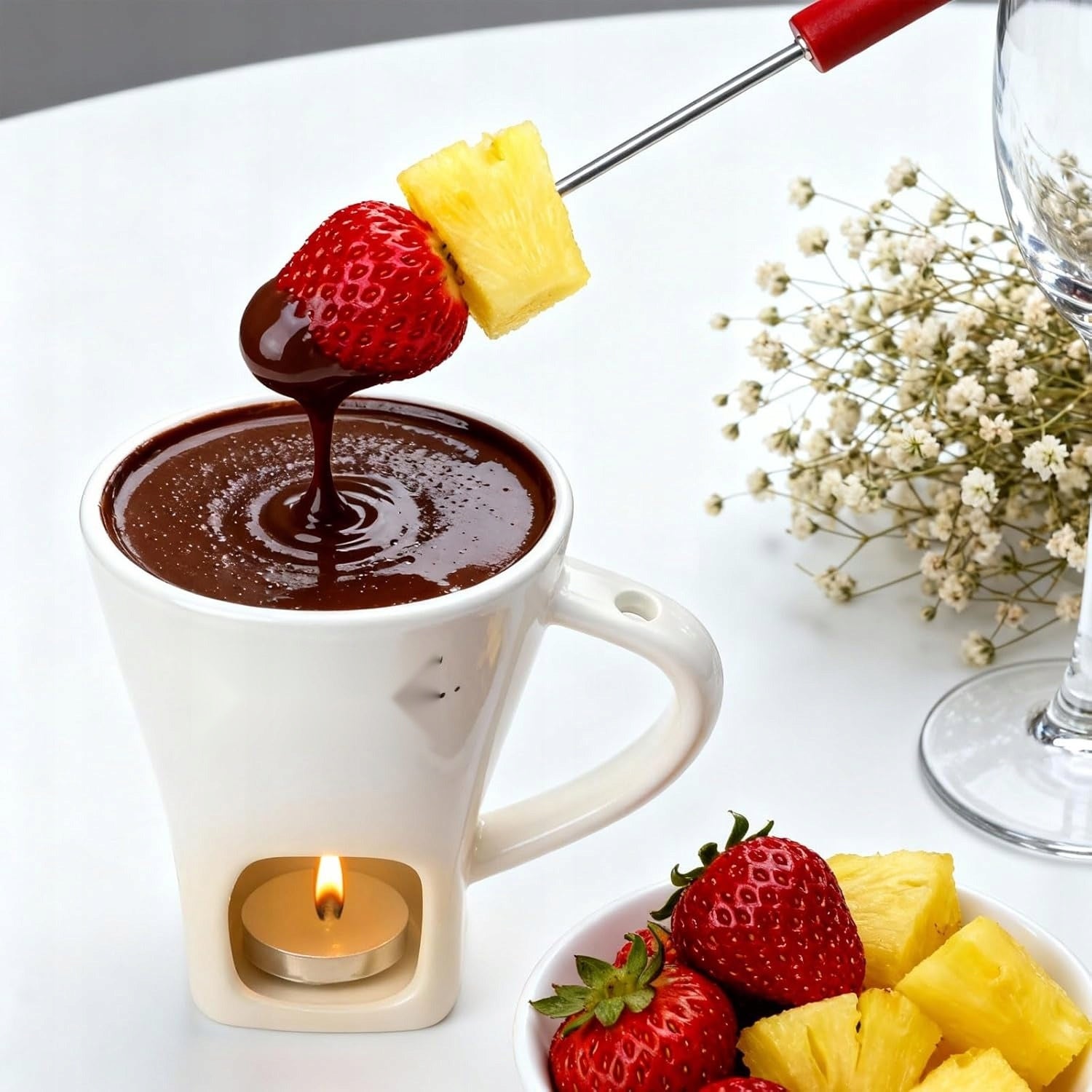 FONDUE 2PCS CERAMIC MUG SET MELTING FORKS PORTABLE Color other