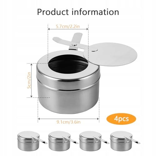 FONDUE BURNER SPIRIT CONTAINER FUEL PASTE STAINLESS STEEL 4 PCS Model B0DSW8G358