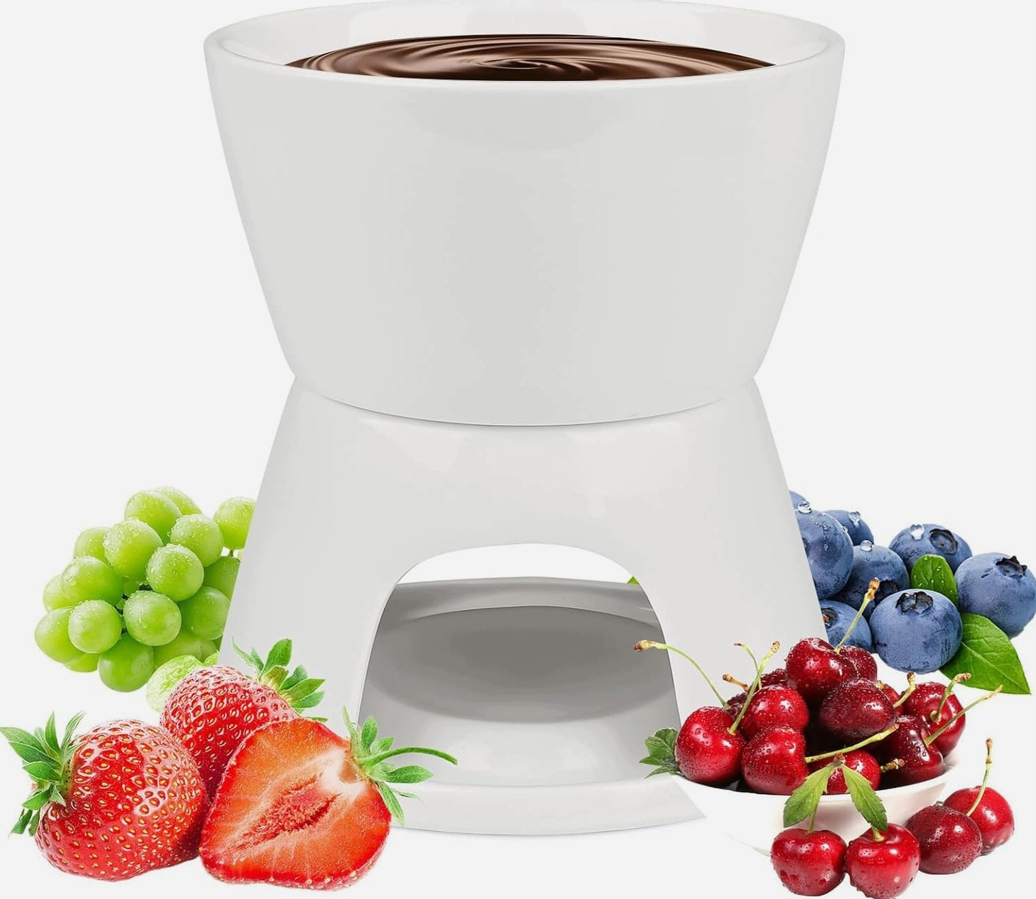 FONDUE CERAMIC MUG SET PORTABLE WHITE CHEESE DESSERTS HEATER
