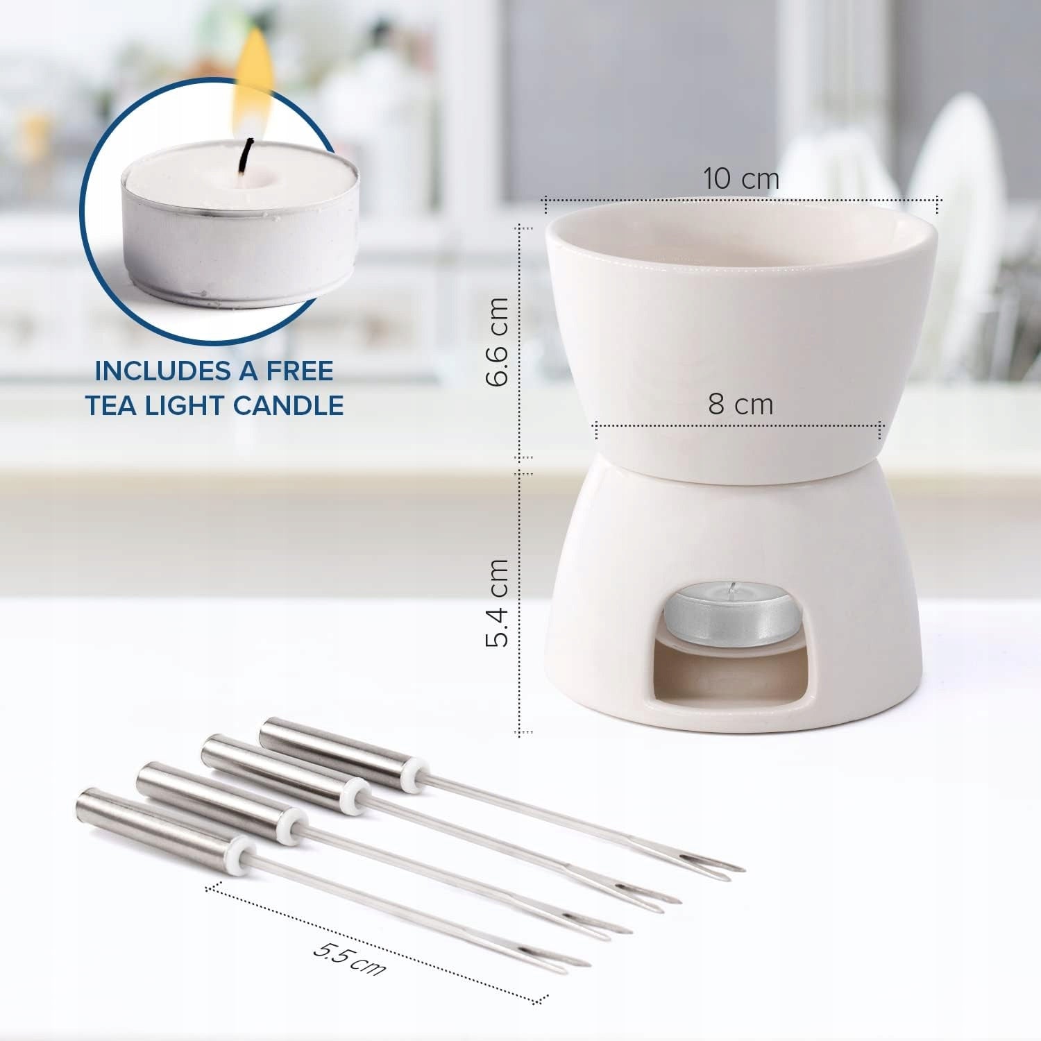 FONDUE CHOCOLATE FONDUE SET CANDLE STEEL CERAMIC FORKS Brand no brand
