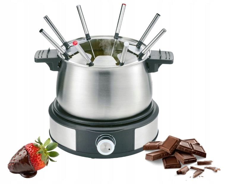 FONDUE FOUNDE SET 8 PEOPLE ELECTRIC STEEL POT 1500W FORKS