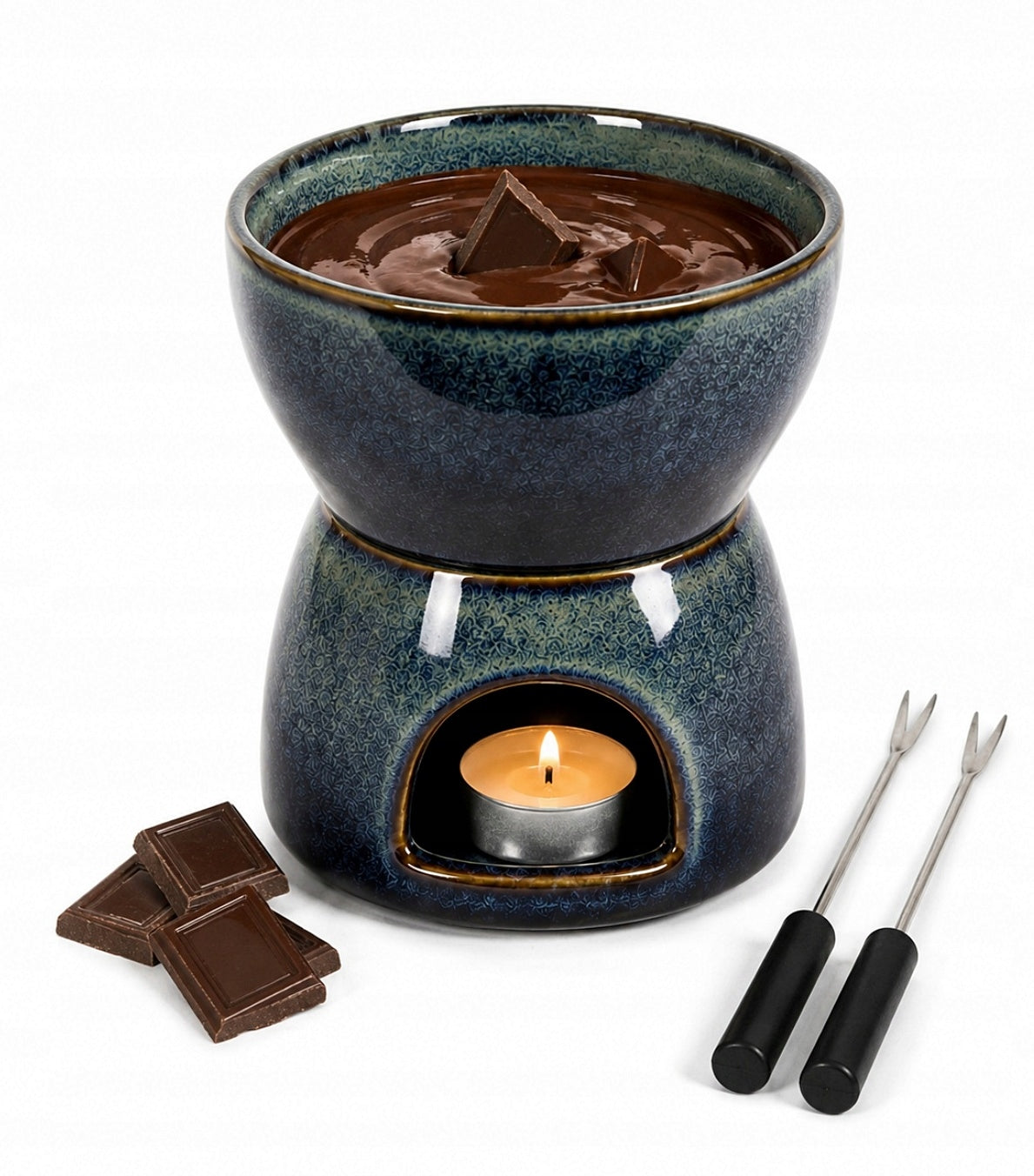 FONDUE MELTING DISH CHOCOLATE FORKS CERAMIC SET OF 4el