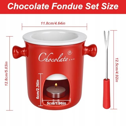 FONDUE POT CERAMIC RED PICNIC GIFT SET 11CM Dominant color red