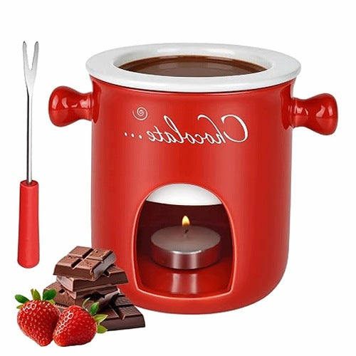 FONDUE POT CERAMIC RED PICNIC GIFT SET 11CM