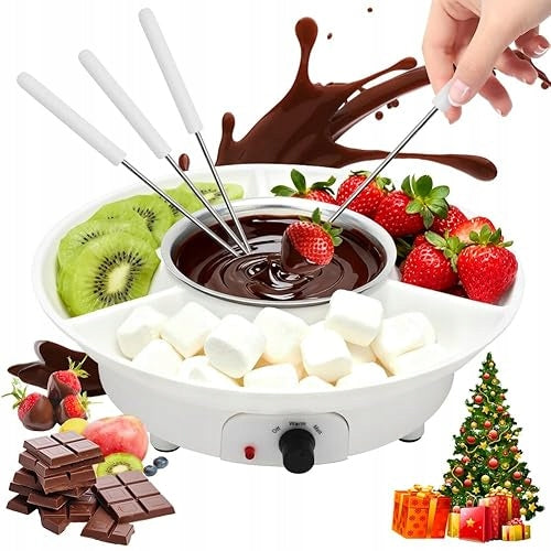 FONDUE SET CHOCOLATE CERAMIC MINI WITH 4 FORKS CANDLE FOR COUPLE