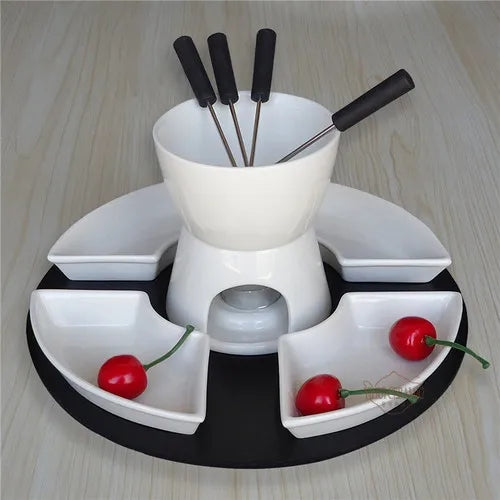 FONDUE SET IDEAL FOR CHEESE OR CHOCOLATE WITH FORKS AND CUPS