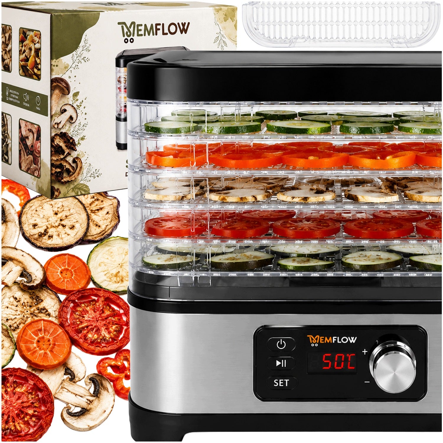 FOOD DRYER FOR FRUIT MUSHROOM 500W 6 SIT TEMPERATURE CONTROL TIMER