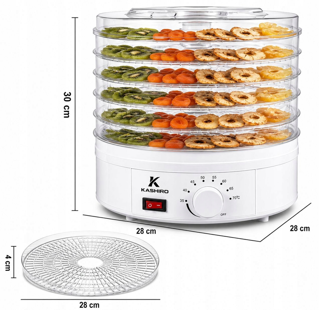 FOOD DRYER FOR VEGETABLE FRUIT MUSHROOMS ADJUSTABLE 5 LEVELS 600W LARGE Manufacturer code SUSZARKA DO ŻYWNOŚCI 6 SIT 600W