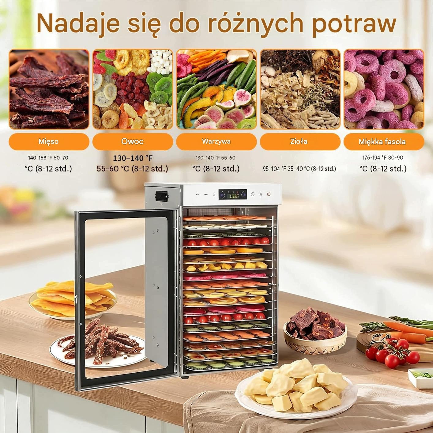 FOOD DRYER HUGE DEHYDRATOR 18 levels 800W 24h 30-90°C Manufacturer code C001